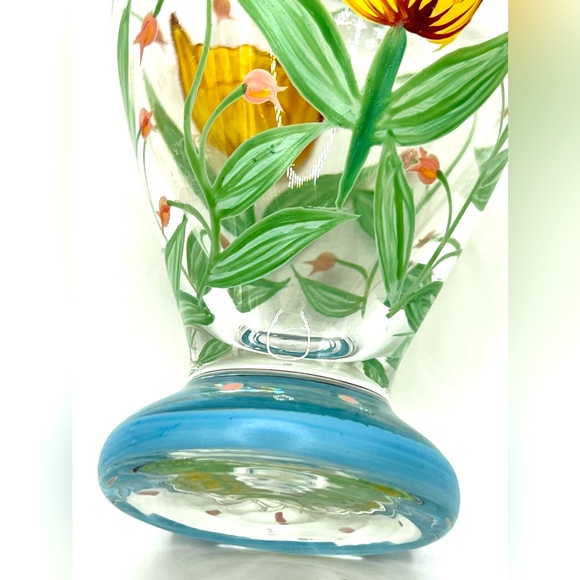 VTG Tracy Porter Hand Painted Glass Flower Vase Ruffled Rim Yellow Tulip 6.5 in - Picture 6 of 10